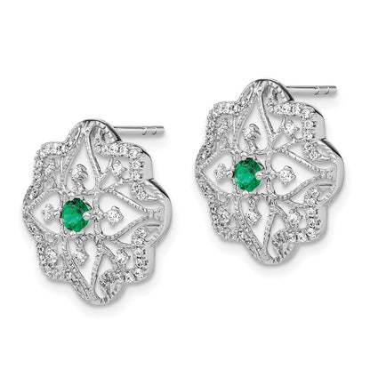 14k White Gold Emerald and Real Diamond Earrings