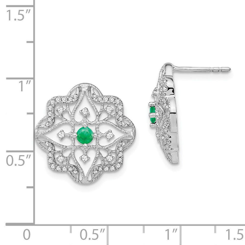 14k White Gold Emerald and Real Diamond Earrings