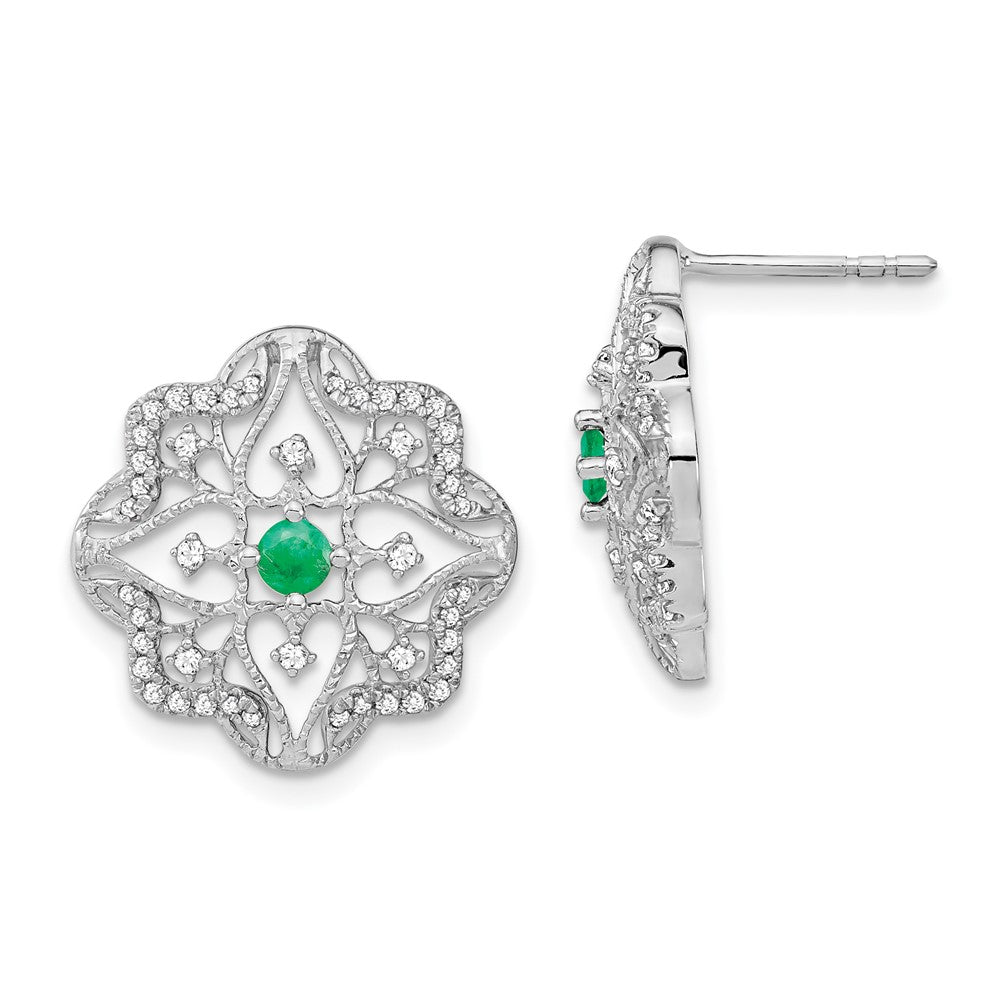 14k White Gold Emerald and Real Diamond Earrings