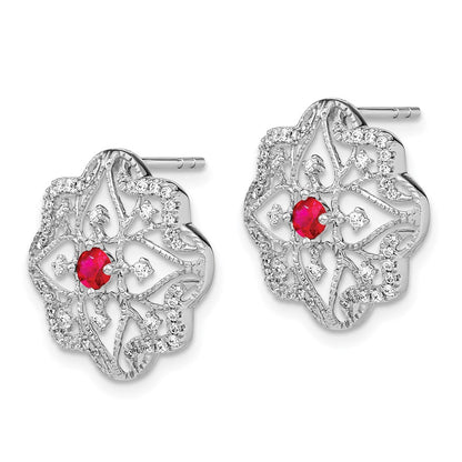 14k White Gold Ruby and Real Diamond Earrings