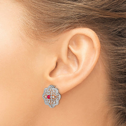 14k White Gold Ruby and Real Diamond Earrings