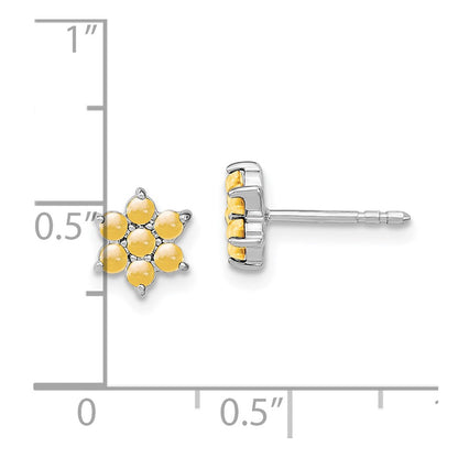 14k White Gold Citrine Floral Post Earrings
