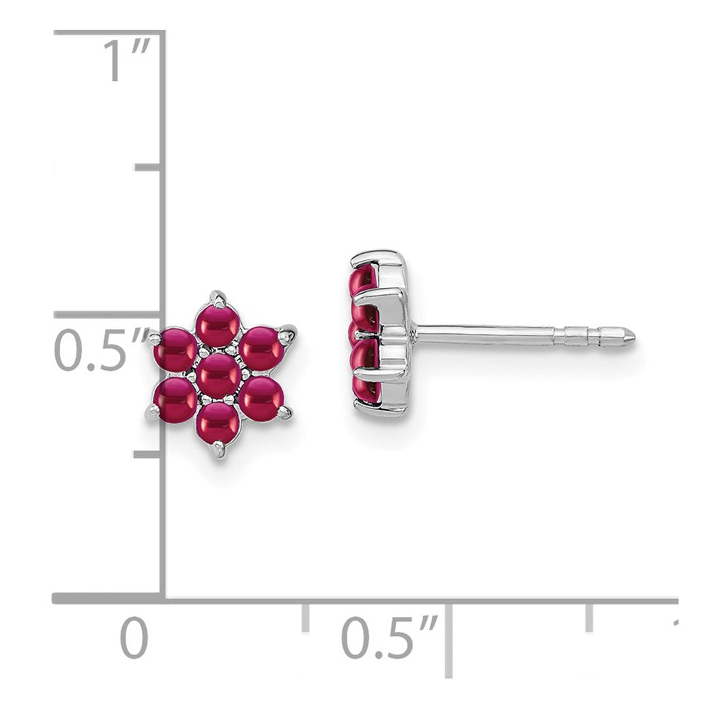 Solid 14k White Gold Simulated Ruby Floral Post Earrings