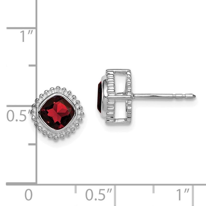 14k White Gold Cushion Garnet Earrings