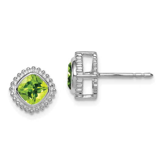 Solid 14k White Gold Cushion Simulated Peridot Earrings