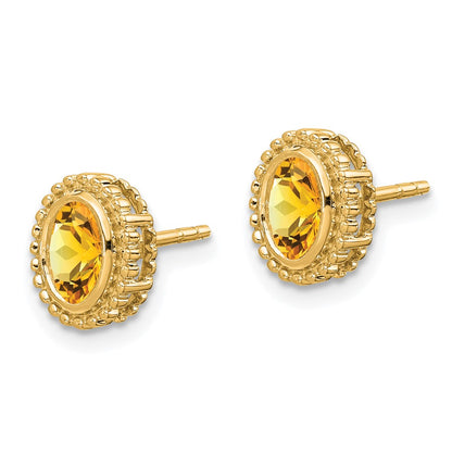 Solid 14k Yellow Gold Oval Simulated Citrine Post Earrings