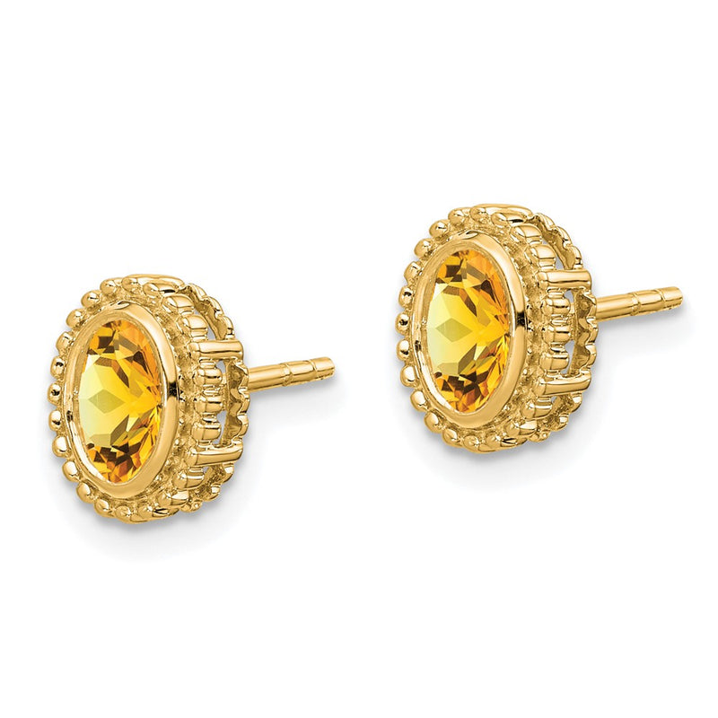 Solid 14k Yellow Gold Oval Simulated Citrine Post Earrings