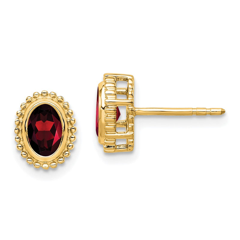 Solid 14k Yellow Gold Oval Simulated Garnet Post Earrings
