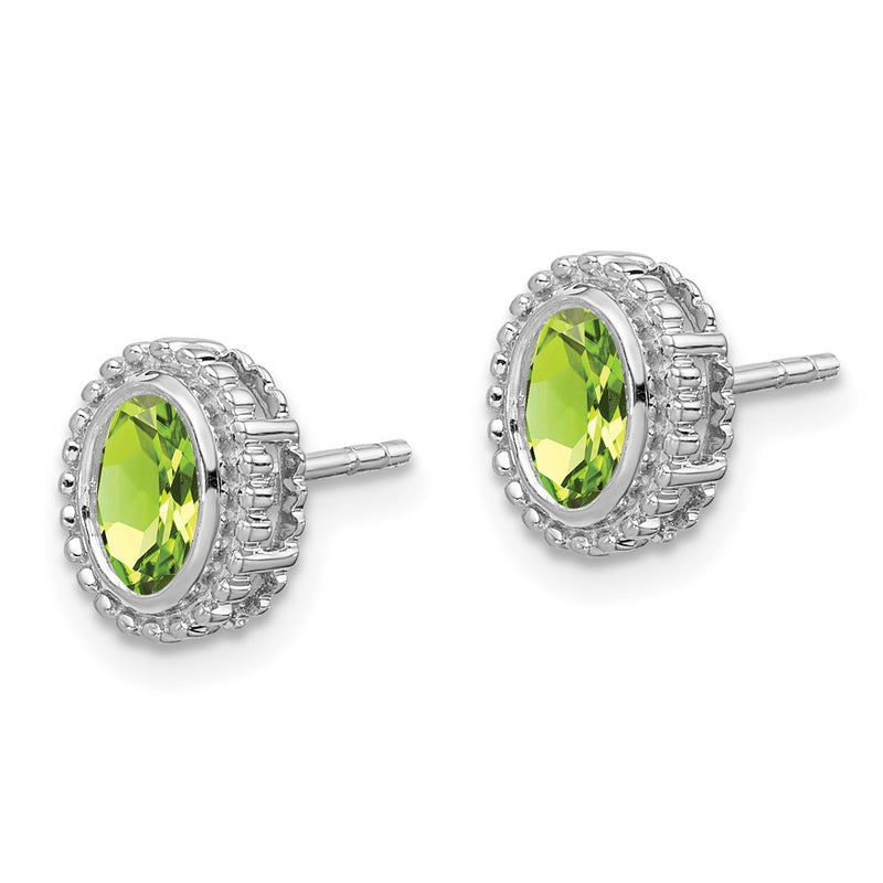 14k White Gold Oval Peridot Post Earrings
