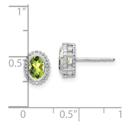 14k White Gold Oval Peridot Post Earrings