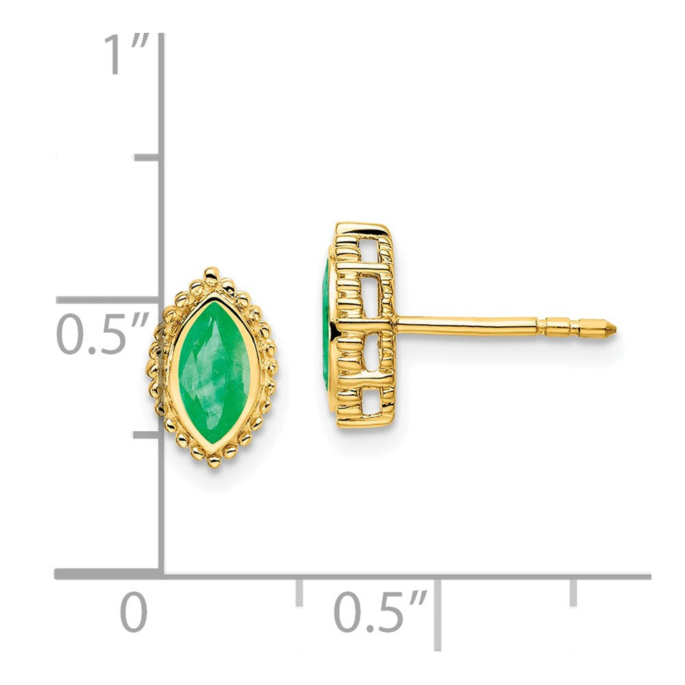 Solid 14k Yellow Gold Marquise Simulated Emerald Post Earrings