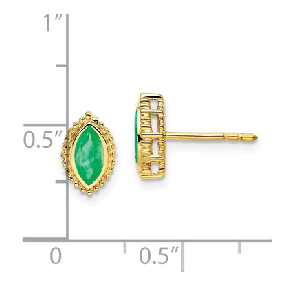 Solid 14k Yellow Gold Marquise Simulated Emerald Post Earrings