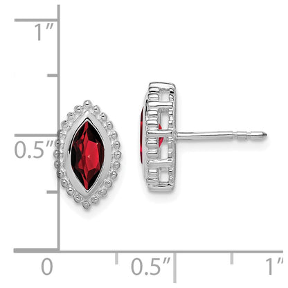 Solid 14k White Gold Marquise Simulated Garnet Post Earrings