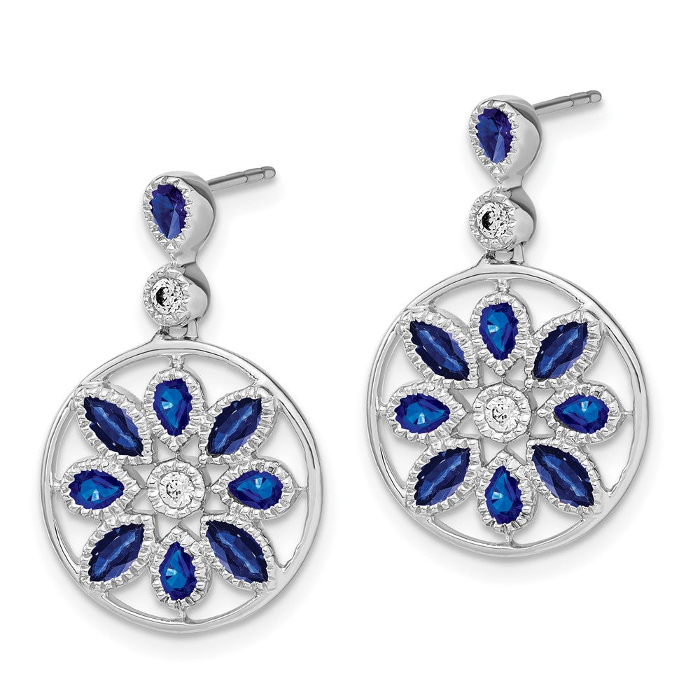 14k White Gold Sapphire and Real Diamond Floral Dangle Earrings EM7205-SA-012-WA