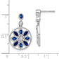 Solid 14k White Gold Simulated Sapphire and CZ Floral Dangle Earrings