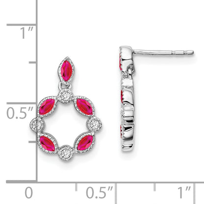 14k White Gold Ruby and Real Diamond Dangle Earrings