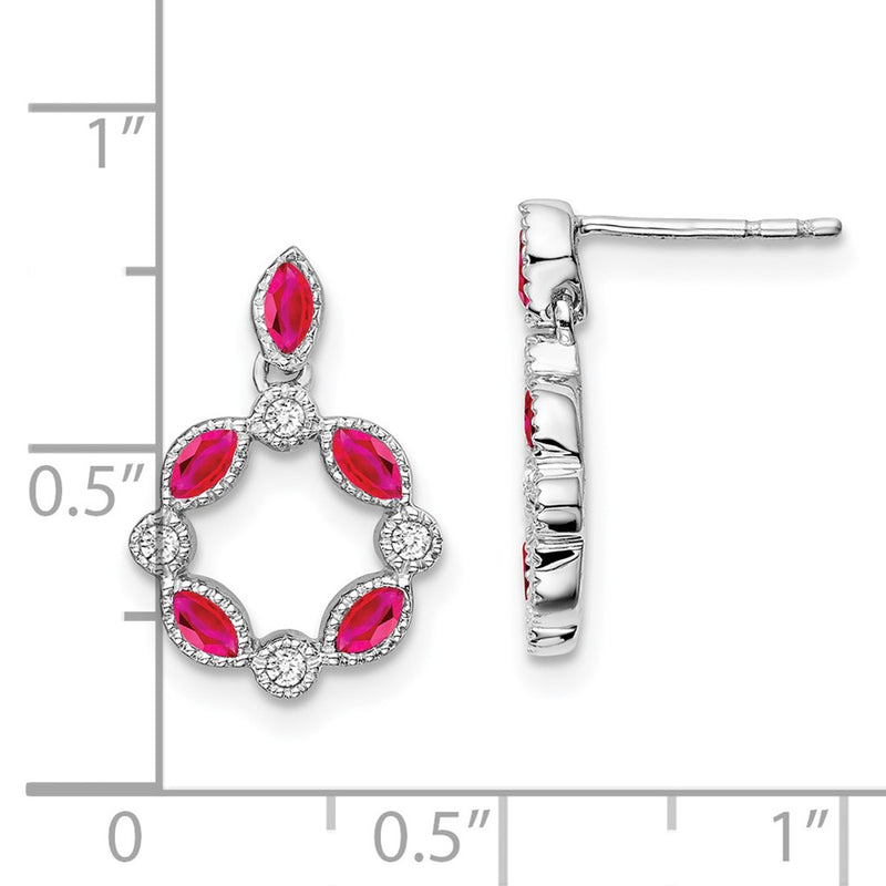 14k White Gold Ruby and Real Diamond Dangle Earrings