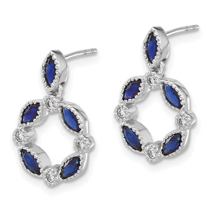 14k White Gold Sapphire and Real Diamond Dangle Earrings