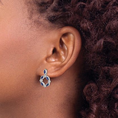14k White Gold Sapphire and Real Diamond Dangle Earrings