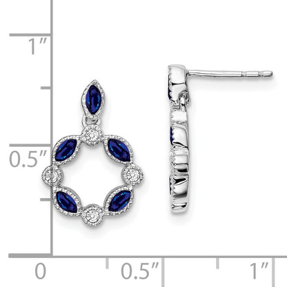 14k White Gold Sapphire and Real Diamond Dangle Earrings