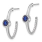 14k White Gold Created Sapphire and Real Diamond J-Hoop Earrings