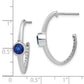 Solid 14k White Gold Created Simulated Sapphire and CZ J-Hoop Earrings