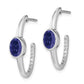 14k White Gold Oval Created Sapphire and Real Diamond J-Hoop Earrings EM7214-SA-018-WA