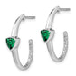 14k White Gold Trillion Created Emerald/Real Diamond J-hoop Earrings EM7216-EM-018-WA