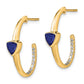 14k Yellow Gold Trillion Created Sapphire and Real Diamond J-hoop Earrings EM7216-SA-018-YA
