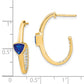 14k Yellow Gold Trillion Created Sapphire and Real Diamond J-hoop Earrings EM7216-SA-018-YA