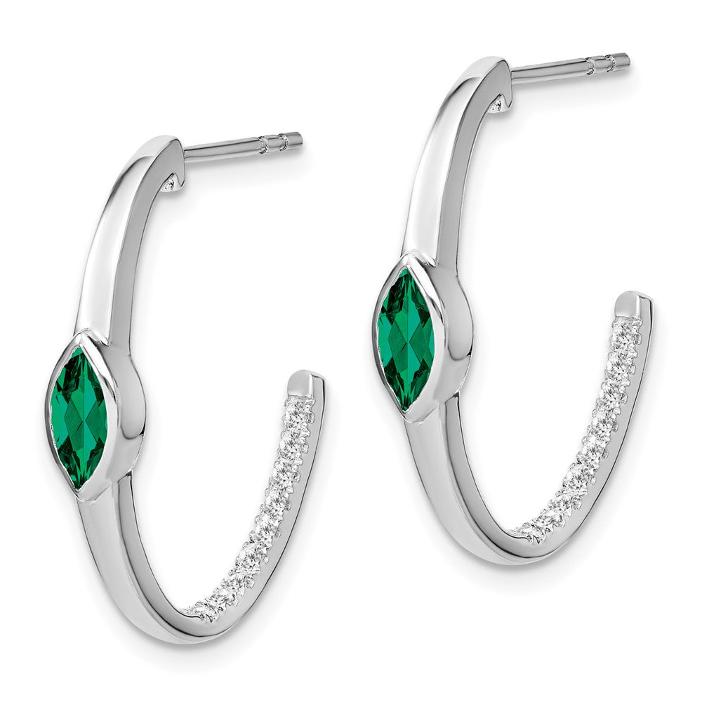 14k White Gold Marquise Created Emerald/Real Diamond J-hoop Earrings EM7217-EM-018-WA