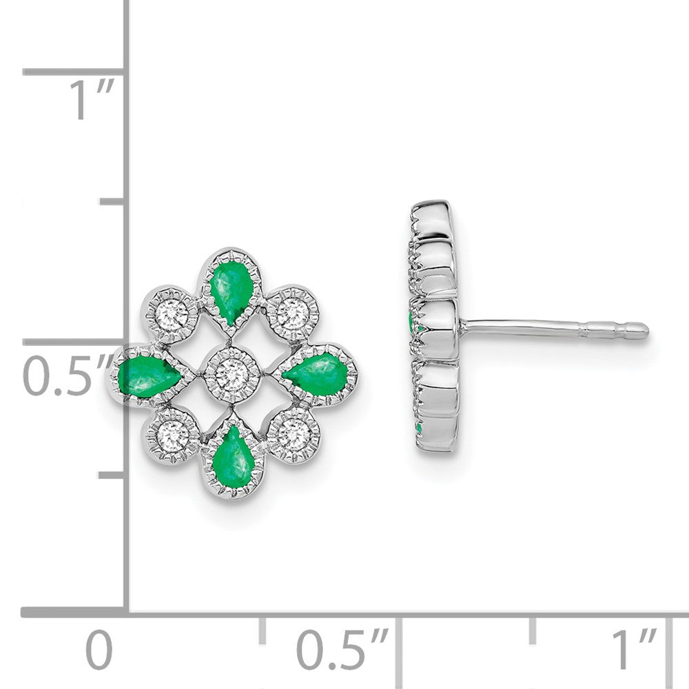 14k White Gold Emerald and Real Diamond Post Earrings