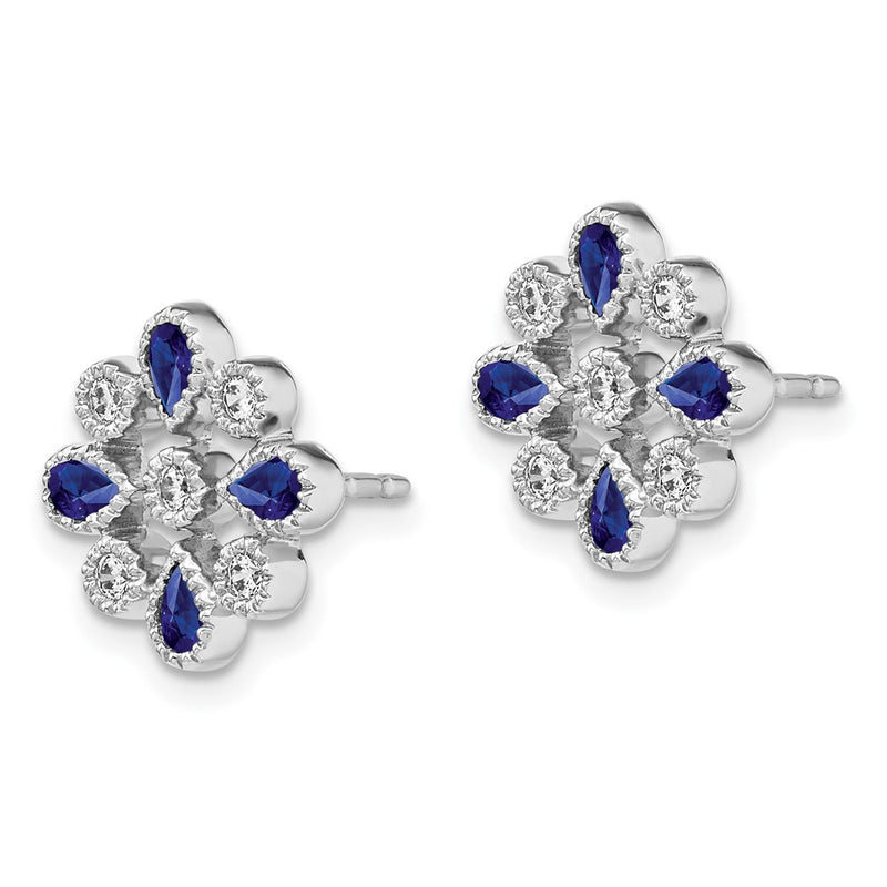 14k White Gold Sapphire and Real Diamond Post Earrings