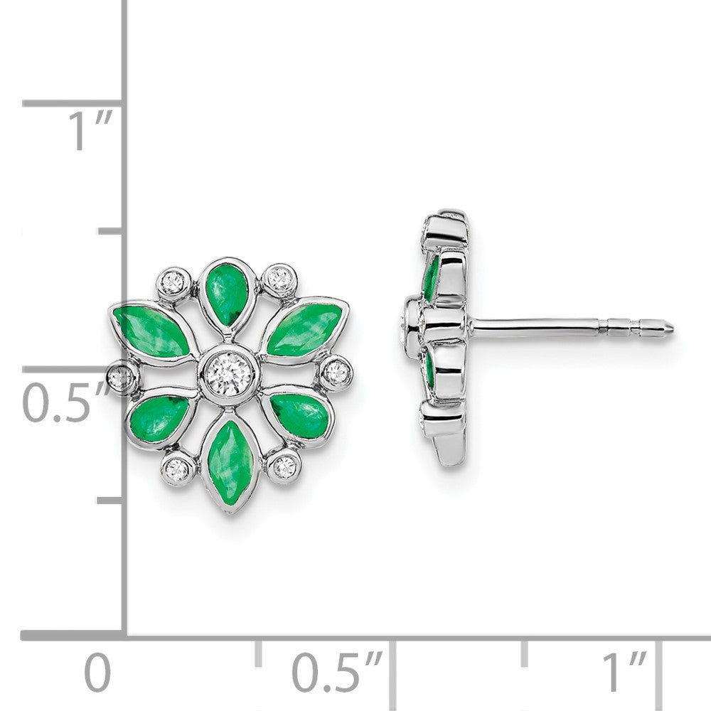 14k White Gold Emerald and Real Diamond Post Earrings
