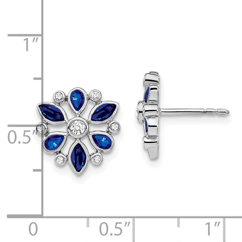 Solid 14k White Gold Simulated Sapphire and CZ Post Earrings