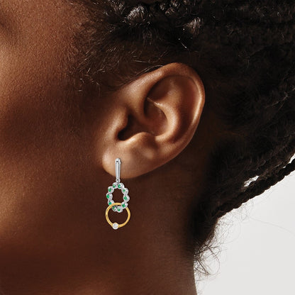 14k Yellow Gold Two-tone Emerald and Real Diamond Earrings