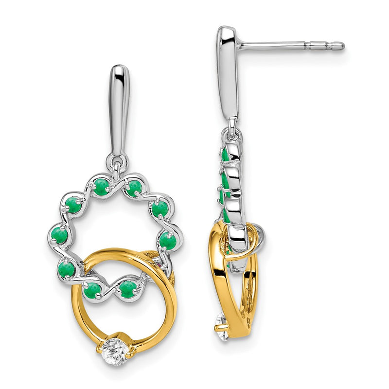 14k Yellow Gold Two-tone Emerald and Real Diamond Earrings