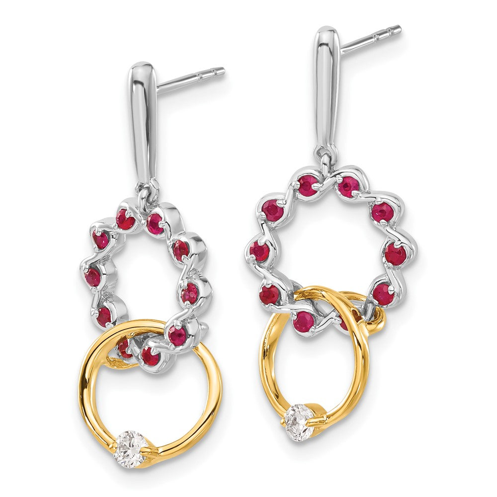 14k Yellow Gold Two-tone Ruby and Real Diamond Earrings