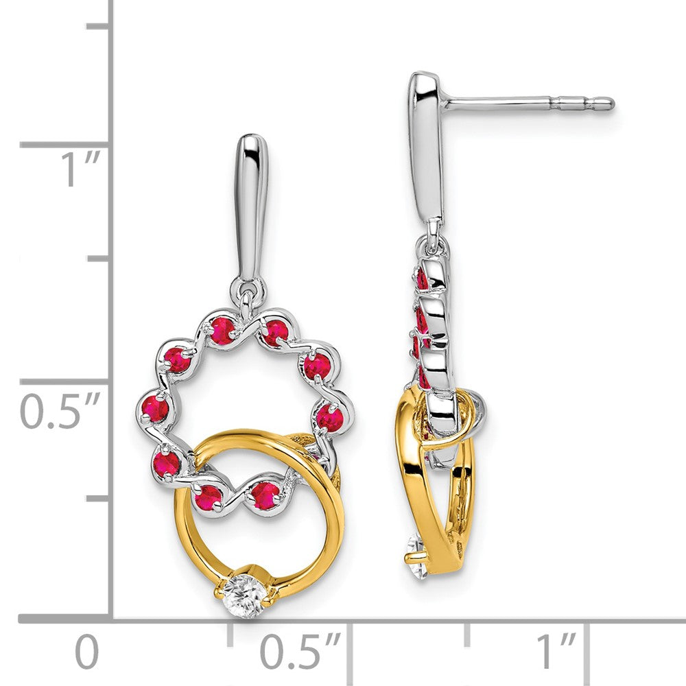 14k Yellow Gold Two-tone Ruby and Real Diamond Earrings