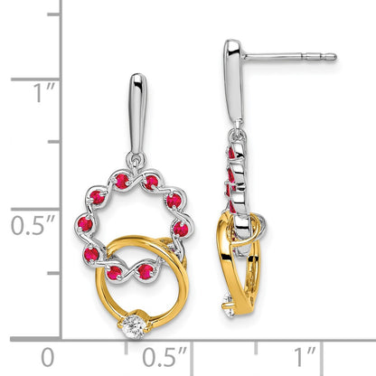 14k Yellow Gold Two-tone Ruby and Real Diamond Earrings