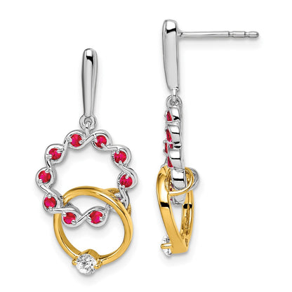 14k Yellow Gold Two-tone Ruby and Real Diamond Earrings