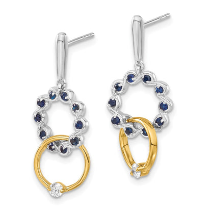 14k Yellow Gold Two-tone Sapphire and Real Diamond Earrings