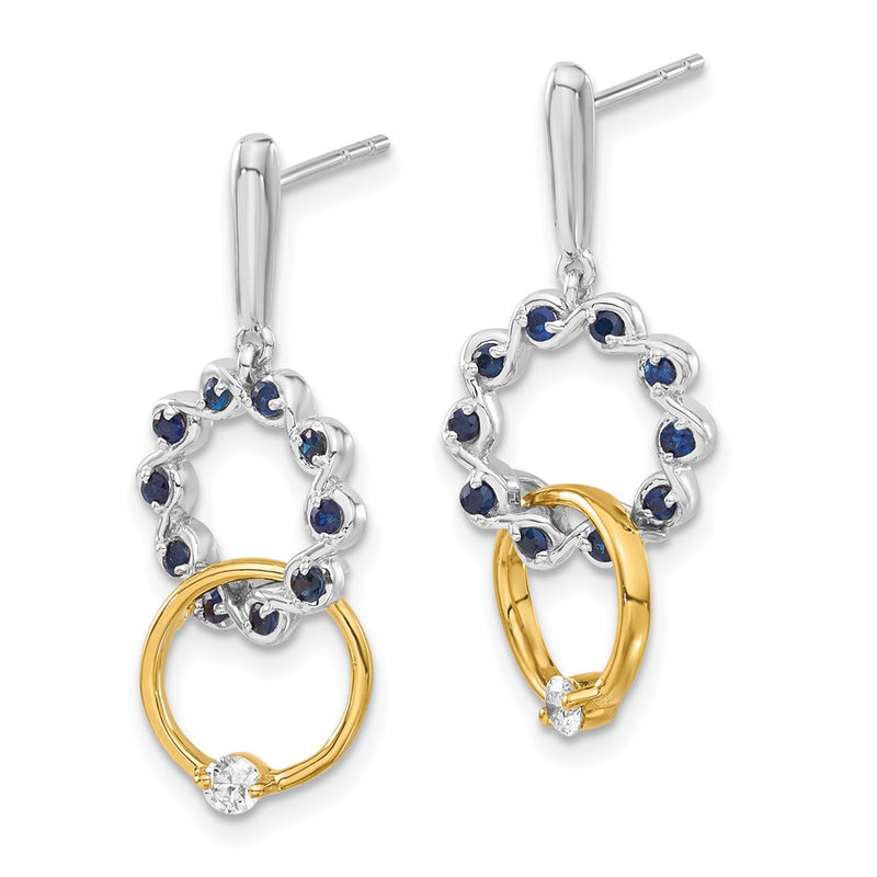 14k Yellow Gold Two-tone Sapphire and Real Diamond Earrings