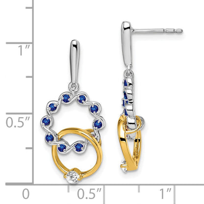 14k Yellow Gold Two-tone Sapphire and Real Diamond Earrings