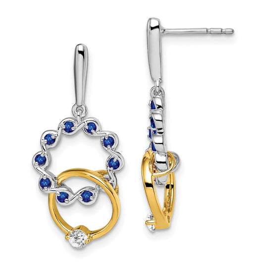 Solid 14k Two-tone Simulated Sapphire and CZ Earrings