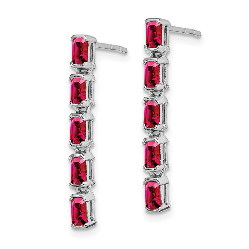14k White Gold Ruby 5-stone Dangle Earrings