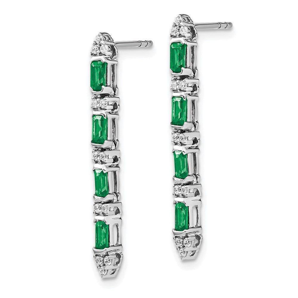 14k White Gold Emerald and Real Diamond 4-stone Dangle Earrings