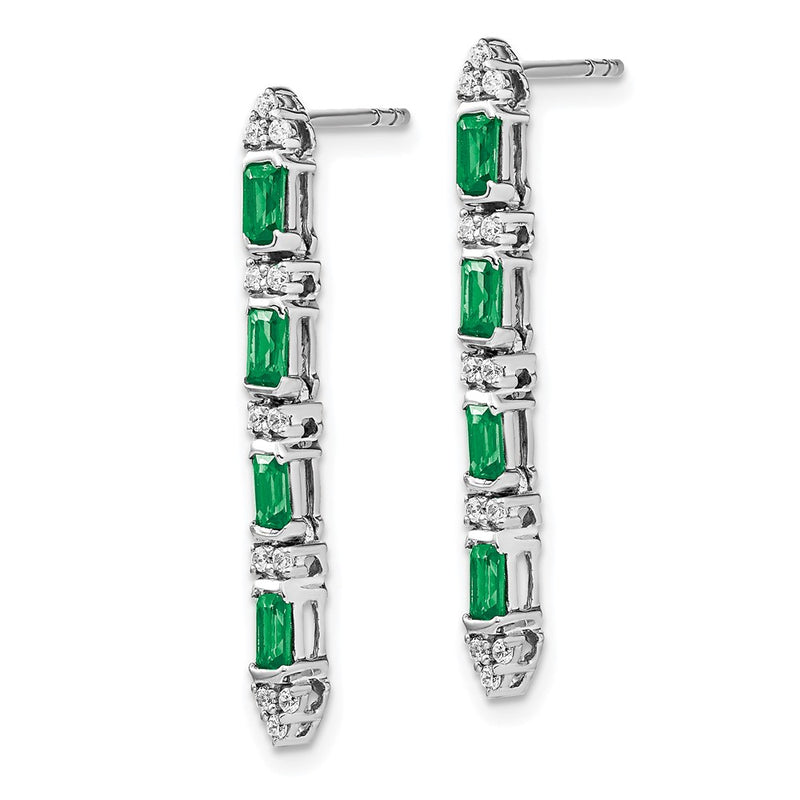 14k White Gold Emerald and Real Diamond 4-stone Dangle Earrings
