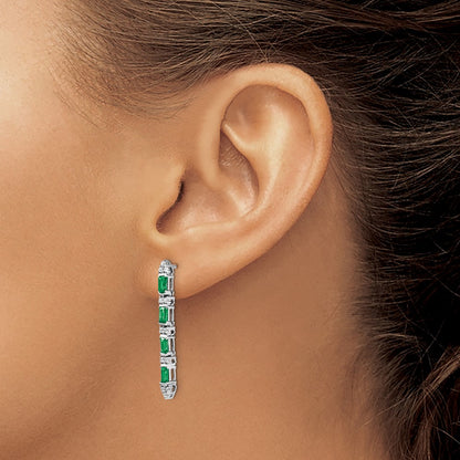 14k White Gold Emerald and Real Diamond 4-stone Dangle Earrings
