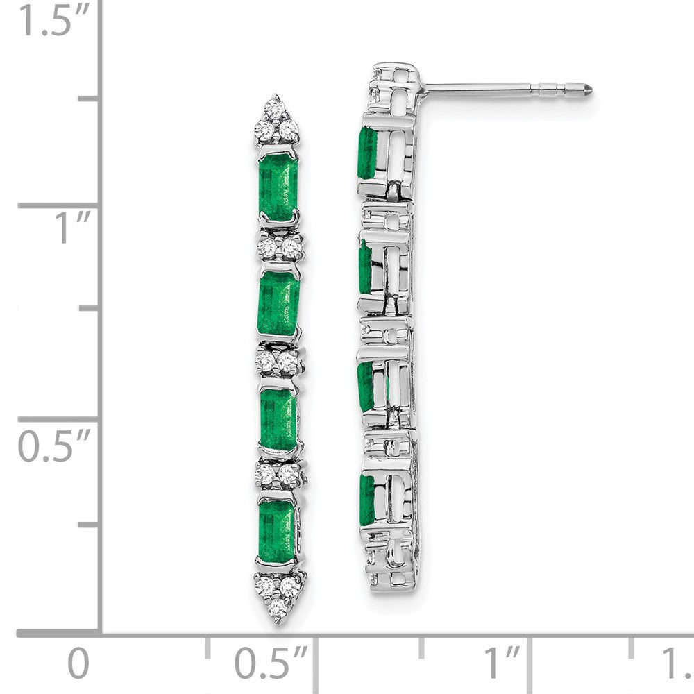 14k White Gold Emerald and Real Diamond 4-stone Dangle Earrings